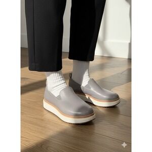 Clarks Slate Grey Leather Platform Loafers Chunky Flatform Slip-ons EU 38 US 8.5